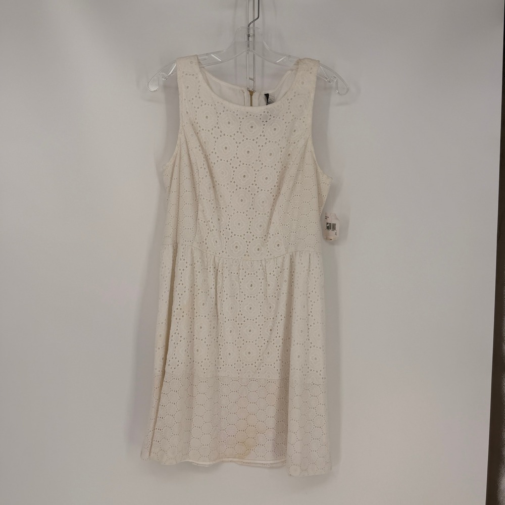 Kensie Eyelet Dress Womens XL White Sleeveless Cotton Lace Boho Summer New